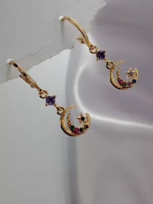 Aretes Largos de Luna en Oro 14k