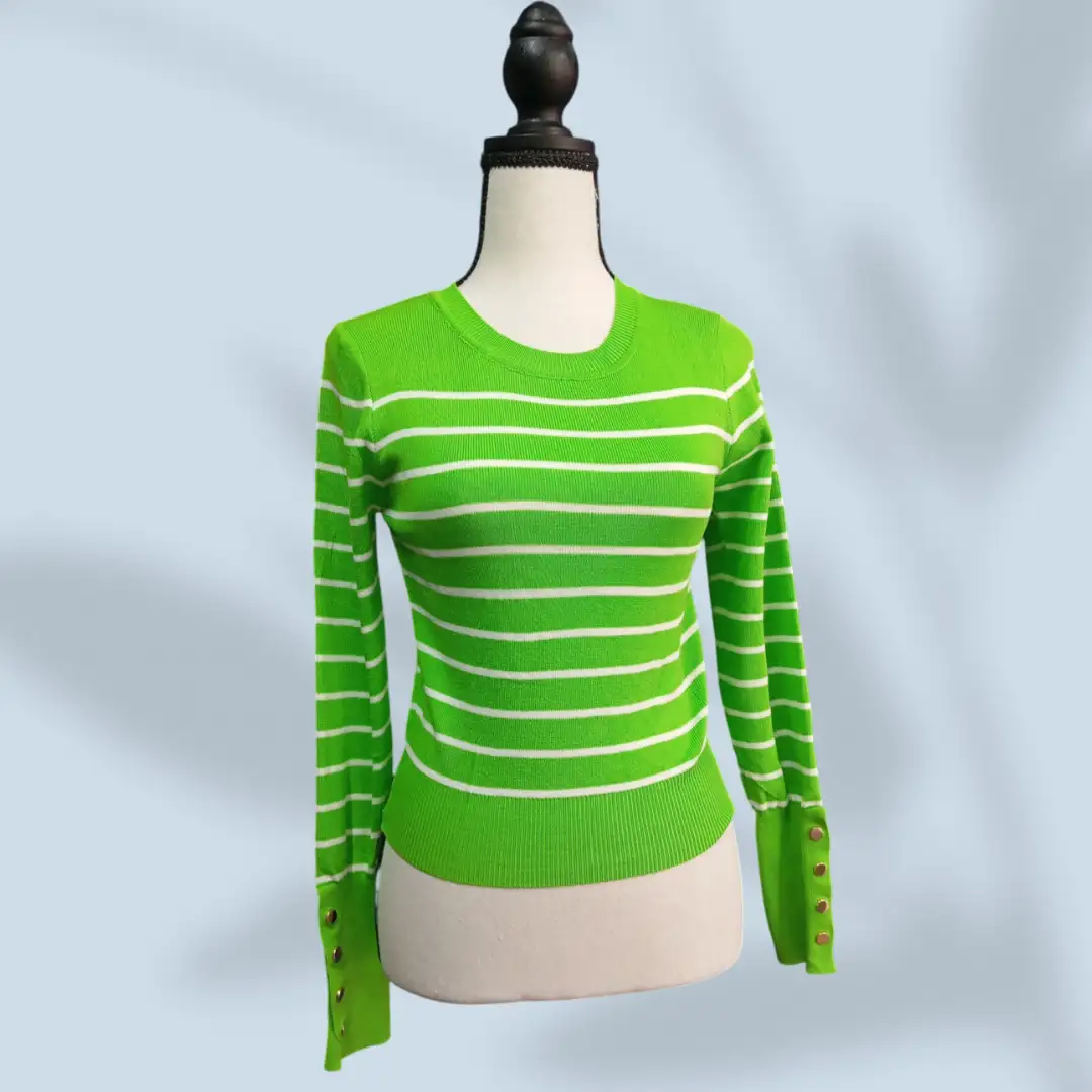 Blusa Manga Larga Color Verde con Rayas Blancas