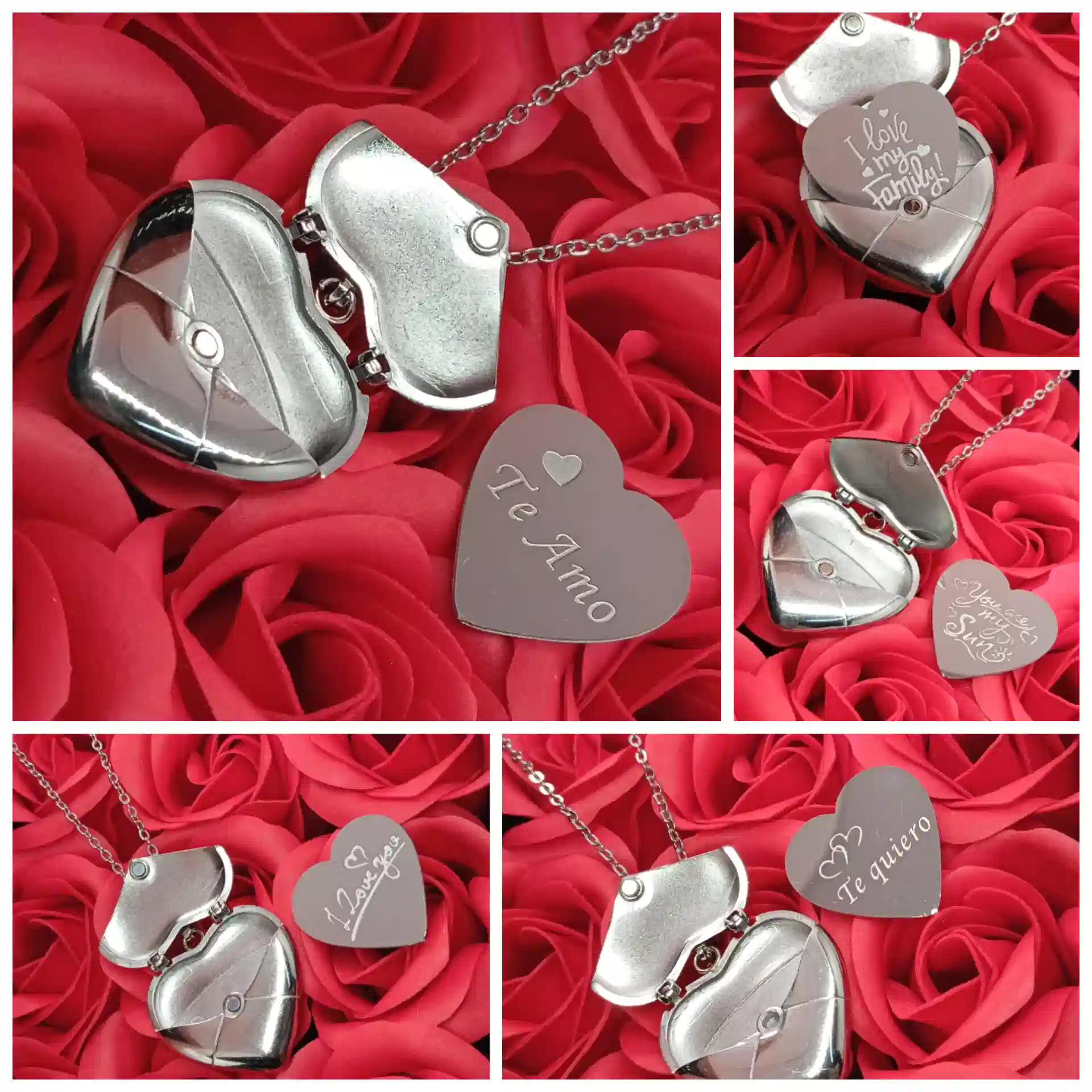 Collar de Sobre en Forma de Corazón con Frase en Acero