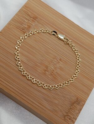Pulsera de Dama Diseño de Corazones Entrelazados en Oro Laminado 14K