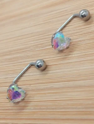 Arete Broquel con Diseño de Corazón Tornasol en Acero