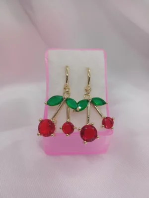 Aretes Huggies Largos de Cerezas
