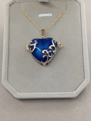 Collar Relicario de Corazón Azul en Acero