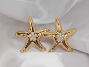 Aretes Diseño de Estrella en Acero Inoxidable Dorado