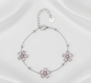 Pulsera de Dama con Diseño de Flores en Acero Inoxidable