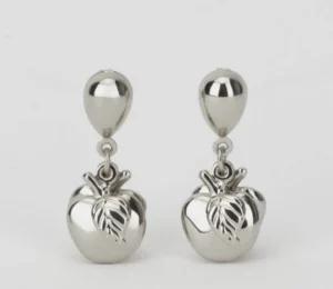 Aretes Diseño de Manzana en Oro Blanco Laminado